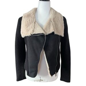 H&M Black Wool Blend Faux Fur Moto Jacket US 4